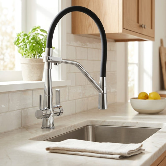 Lagomel pull-down kitchen faucet in chrome, matte black, matte white, brushed nickel, set in a Modern/Contemporary kitchen