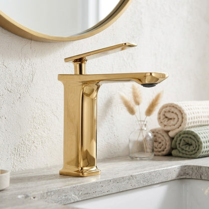 Lagomel waterfall single-hole bathroom faucet, set in a Modern/Minimalist bathroom