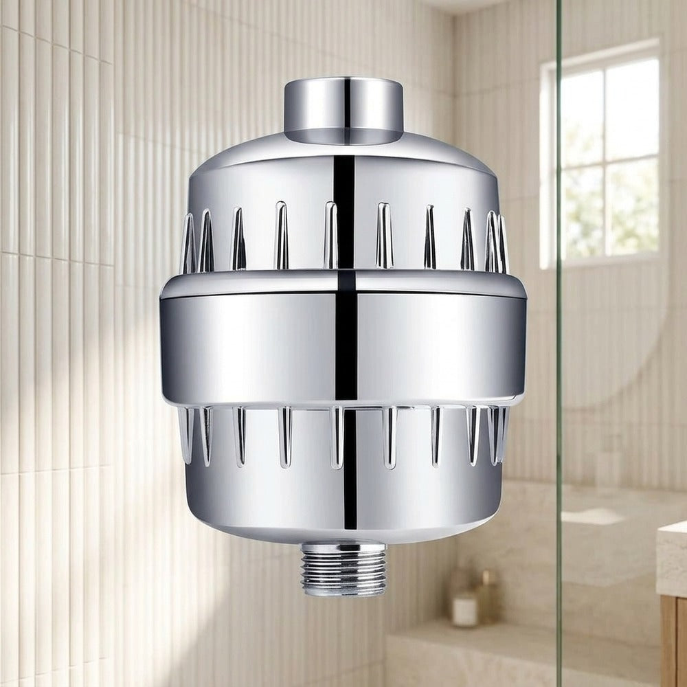 Lagomel wall-mounted fixed shower head, set in a Modern/Contemporary bathroom