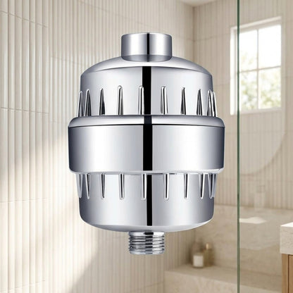 Lagomel wall-mounted fixed shower head, set in a Modern/Contemporary bathroom