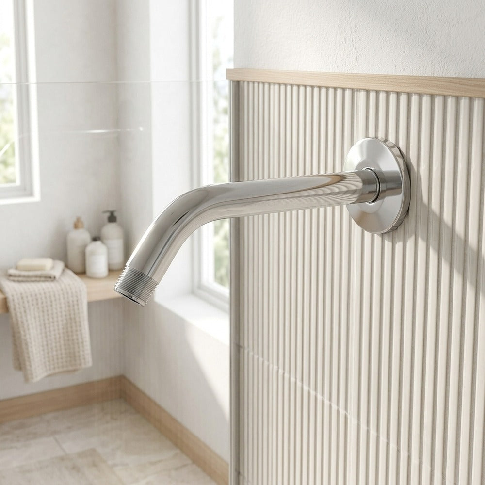 Lagomel wall-mounted fixed shower head, set in a Modern/Contemporary bathroom