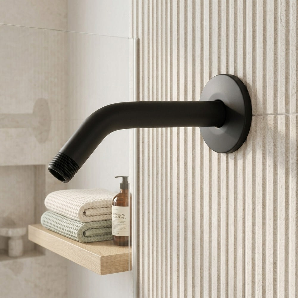 Lagomel wall-mounted fixed shower head, set in a Modern/Contemporary bathroom