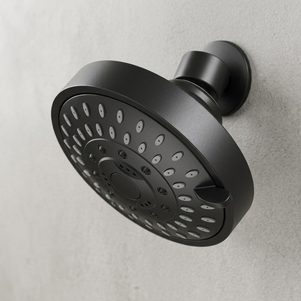 Lagomel wall-mounted fixed shower head, set in a Modern/Contemporary bathroom
