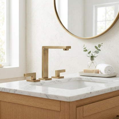 Lagomel widespread bathroom faucet, set in a Modern/Contemporary bathroom