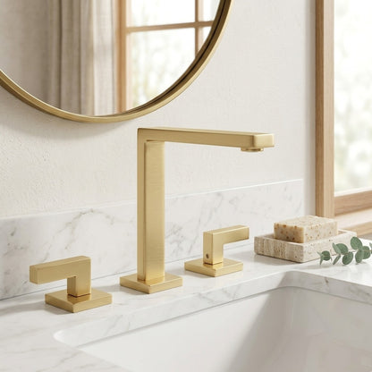 Lagomel widespread bathroom faucet, set in a Modern/Contemporary bathroom