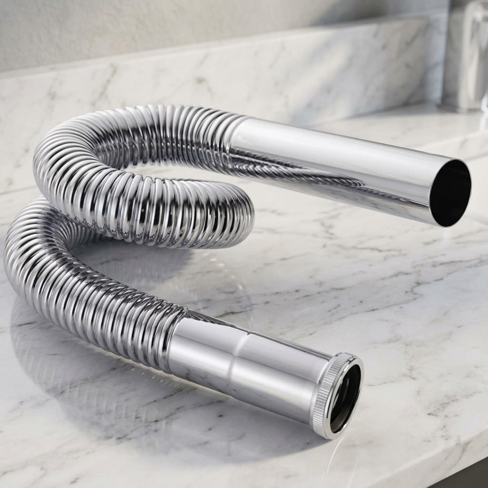 Lagomel p-trap in chrome, antique brass, set in a Contemporary bathroom