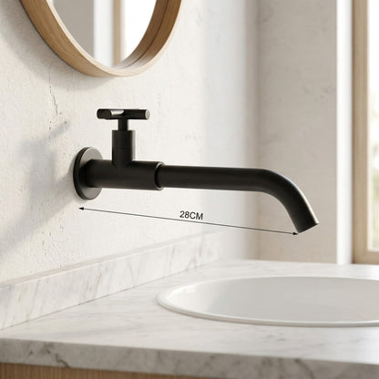Lagomel single-handle wall-mount bathroom faucet in matte black, matte white, antique brass, chrome, set in a Modern/Contemporary bathroom
