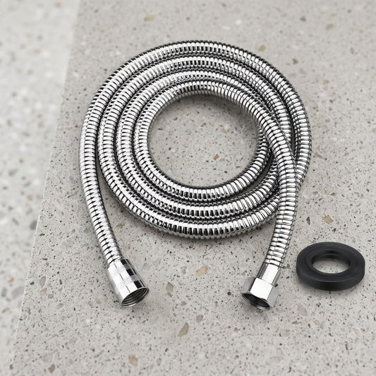 Lagomel shower hose in chrome, matte black, matte white, stainless steel, set in a Modern bathroom