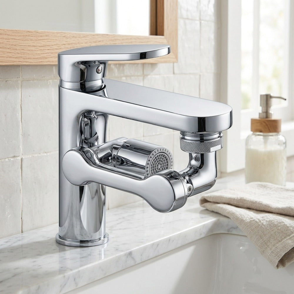 Lagomel faucet aerator in chrome, set in a Modern bathroom