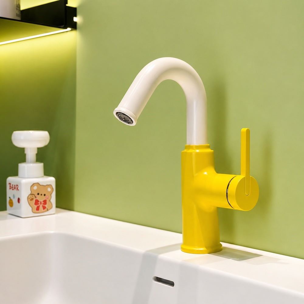 Modern High-Arc Bathroom Faucet, Single-Handle Single-Hole Faucet, Multi- / Green / White / Yellow / Pink / Gray / Silver