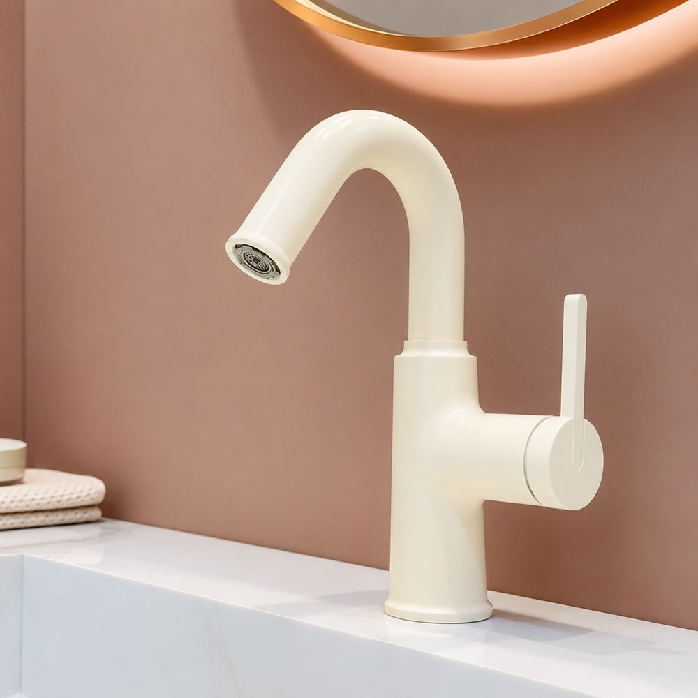 Modern High-Arc Bathroom Faucet, Single-Handle Single-Hole Faucet, Multi- / Green / White / Yellow / Pink / Gray / Silver