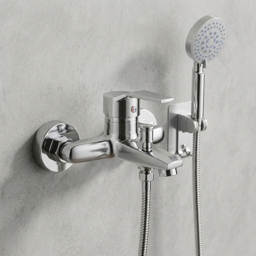 Lagomel single-handle wall-mount tub filler, set in a Modern/Contemporary/Minimalist bathroom