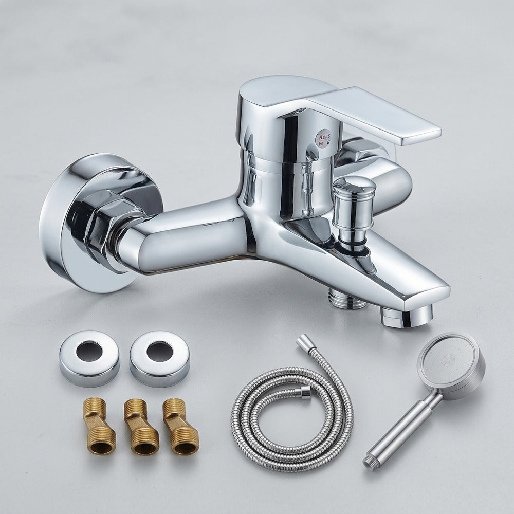 Lagomel single-handle wall-mount tub filler, set in a Modern/Contemporary/Minimalist bathroom