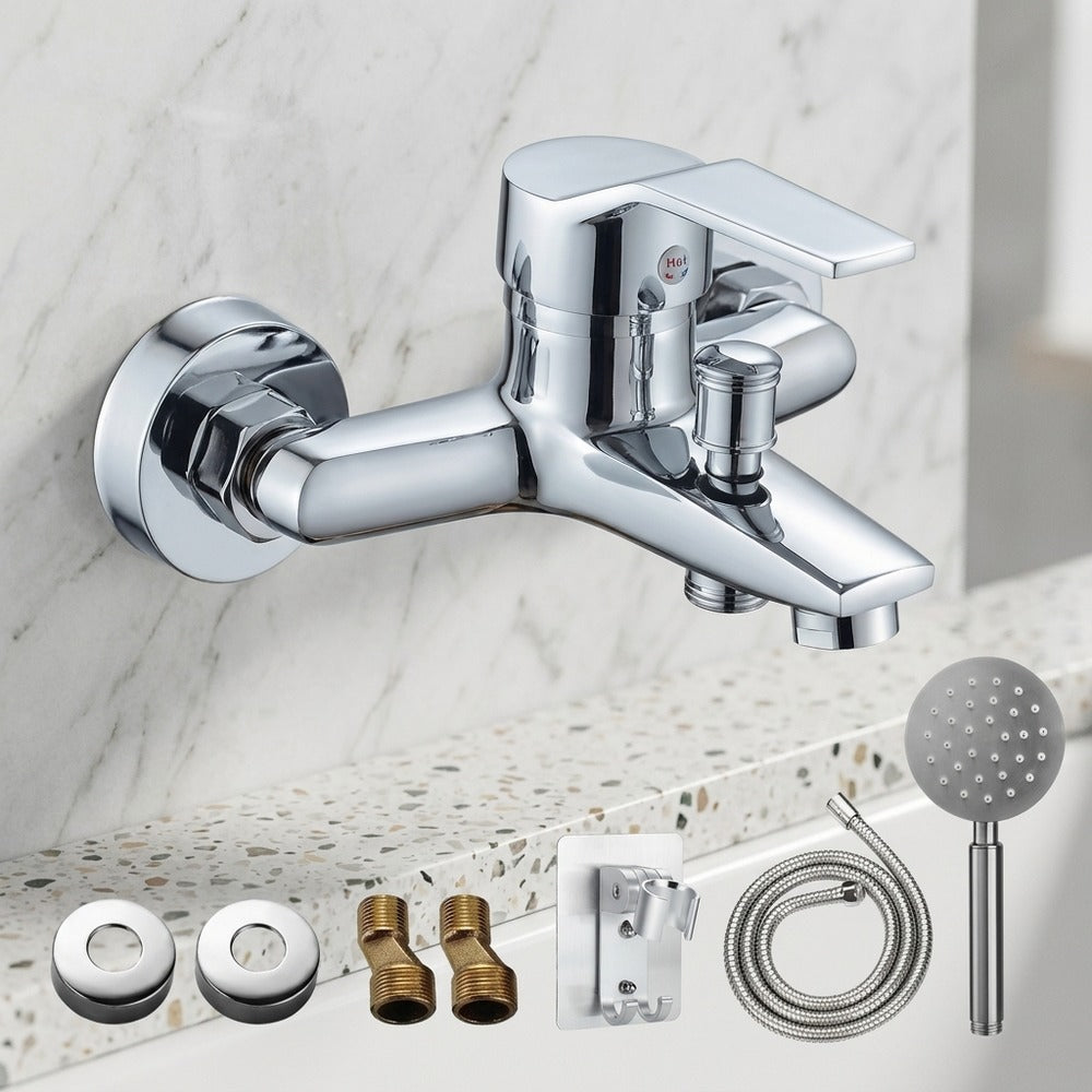 Lagomel single-handle wall-mount tub filler, set in a Modern/Contemporary/Minimalist bathroom