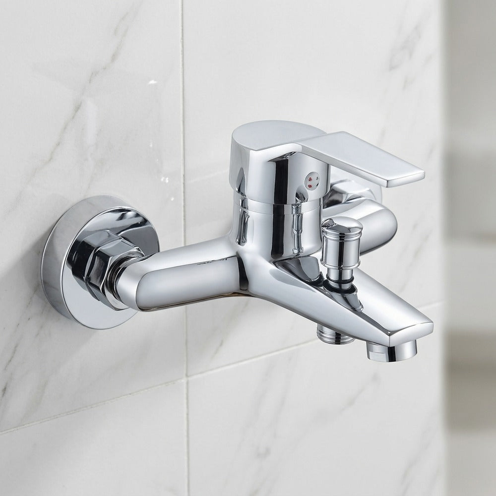 Lagomel single-handle wall-mount tub filler, set in a Modern/Contemporary/Minimalist bathroom