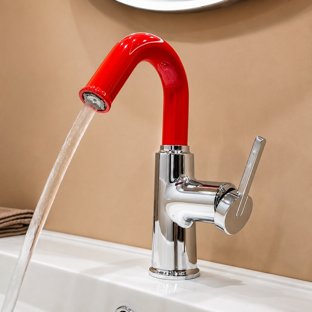 Modern High-Arc Bathroom Faucet, Single-Handle Single-Hole Faucet, Multi- / Green / White / Yellow / Pink / Gray / Silver