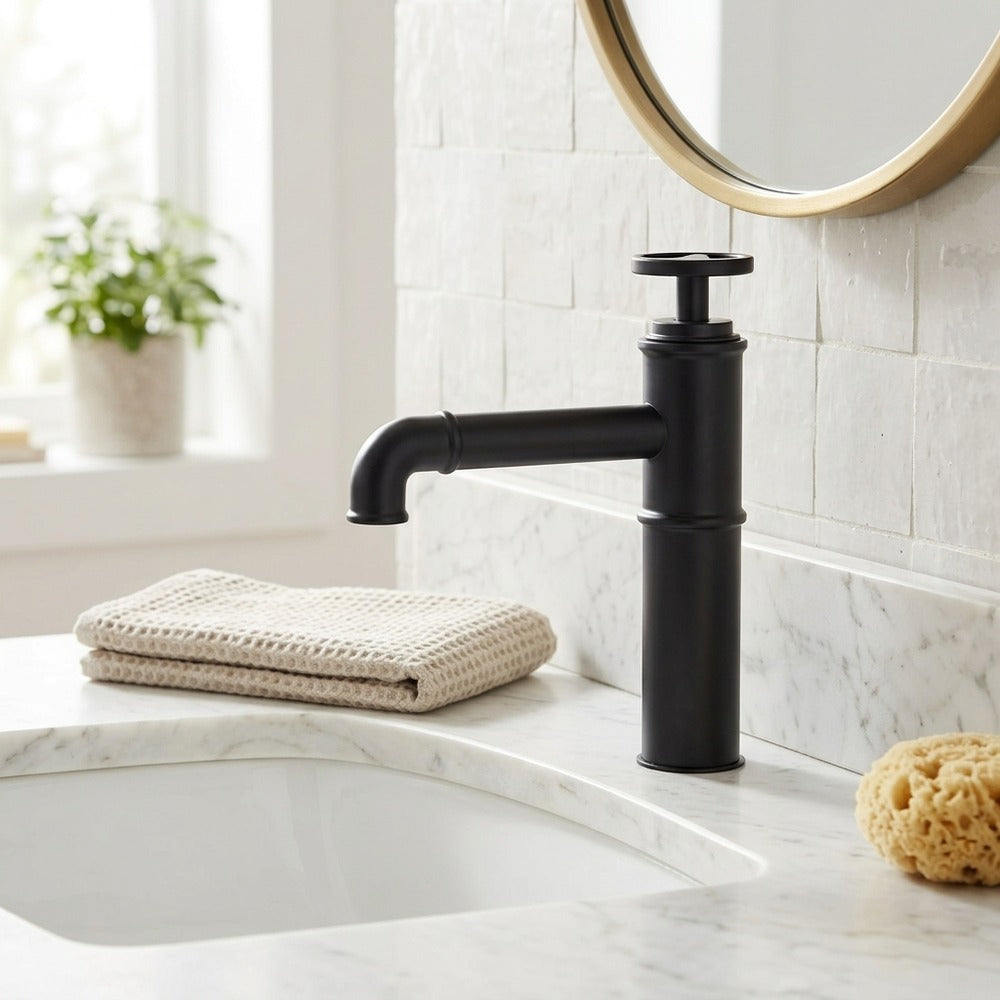 Lagomel single-hole vessel sink faucet, set in a Vintage/Retro/Traditional/Classic bathroom