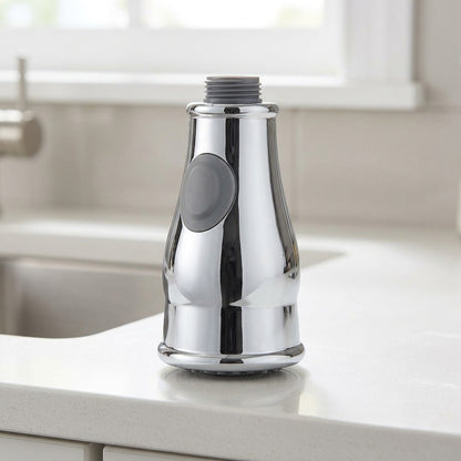 Lagomel pull-down pull-out replacement spray head in brushed nickel, chrome, matte black, set in a Modern kitchen