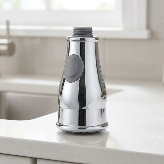 Lagomel pull-down pull-out replacement spray head in brushed nickel, chrome, matte black, set in a Modern kitchen