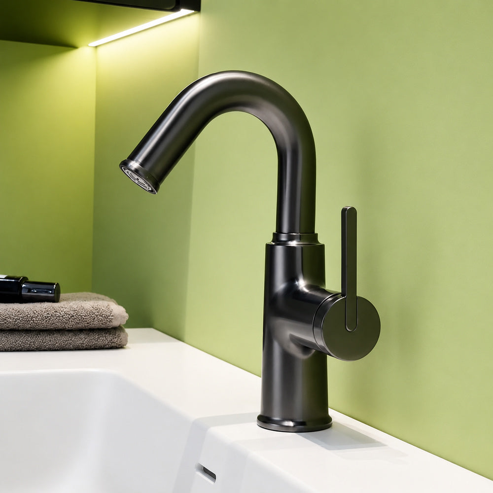 Modern High-Arc Bathroom Faucet, Single-Handle Single-Hole Faucet, Multi- / Green / White / Yellow / Pink / Gray / Silver