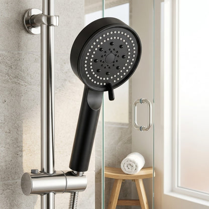 Lagomel hand shower in matte black, set in a Modern bathroom