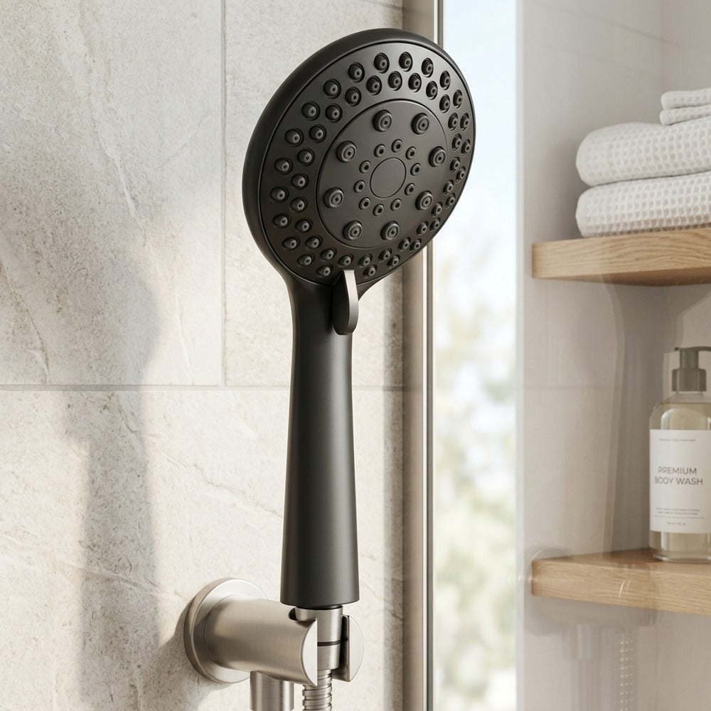 Lagomel hand shower, set in a Contemporary bathroom