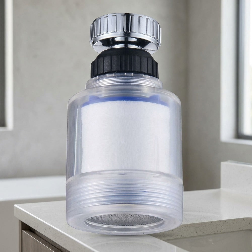 Lagomel faucet water filter in electroplated, set in a Modern bathroom