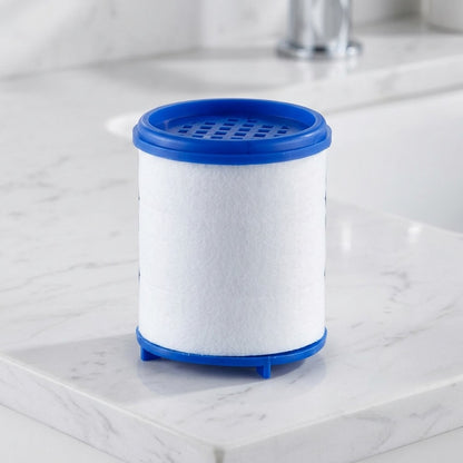 Lagomel faucet water filter, set in a Modern bathroom
