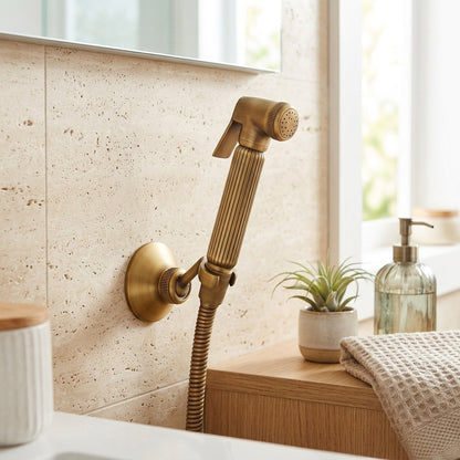 Lagomel wall-mounted bidet faucet in antique copper, set in a Traditional/Classic/Vintage/Retro bathroom