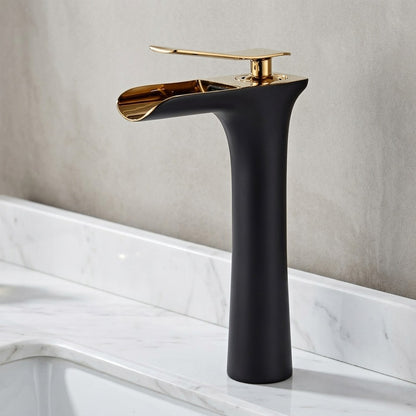 Lagomel waterfall single-handle vessel sink faucet, set in a Modern/Contemporary bathroom