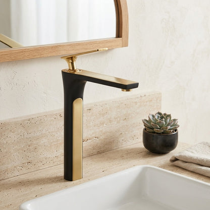 Lagomel single-hole single-handle vessel sink faucet, set in a Modern/Minimalist/Contemporary bathroom