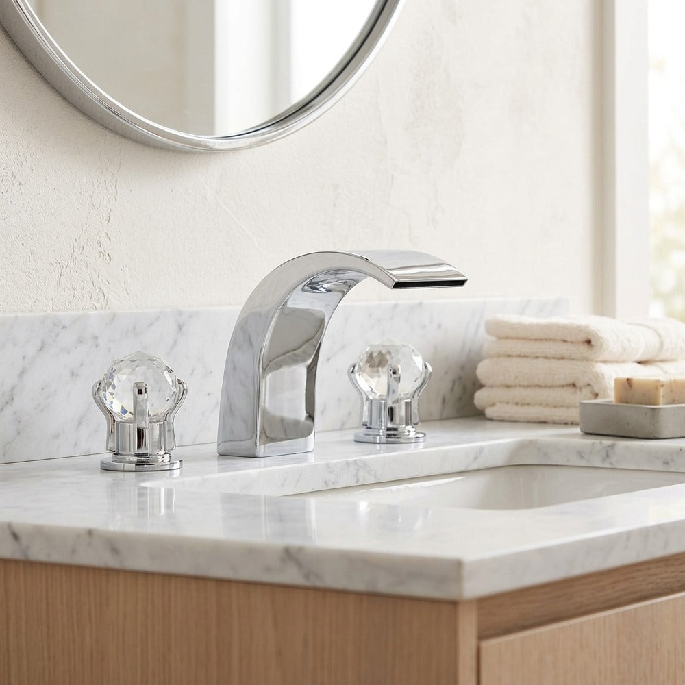 Lagomel waterfall widespread bathroom faucet, set in a Modern/Contemporary bathroom