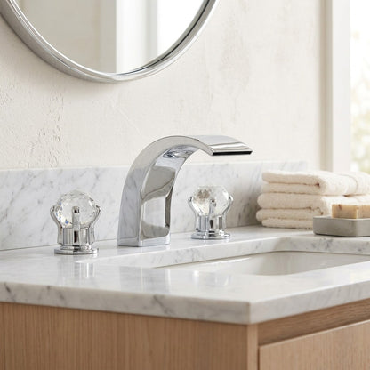 Lagomel waterfall widespread bathroom faucet, set in a Modern/Contemporary bathroom