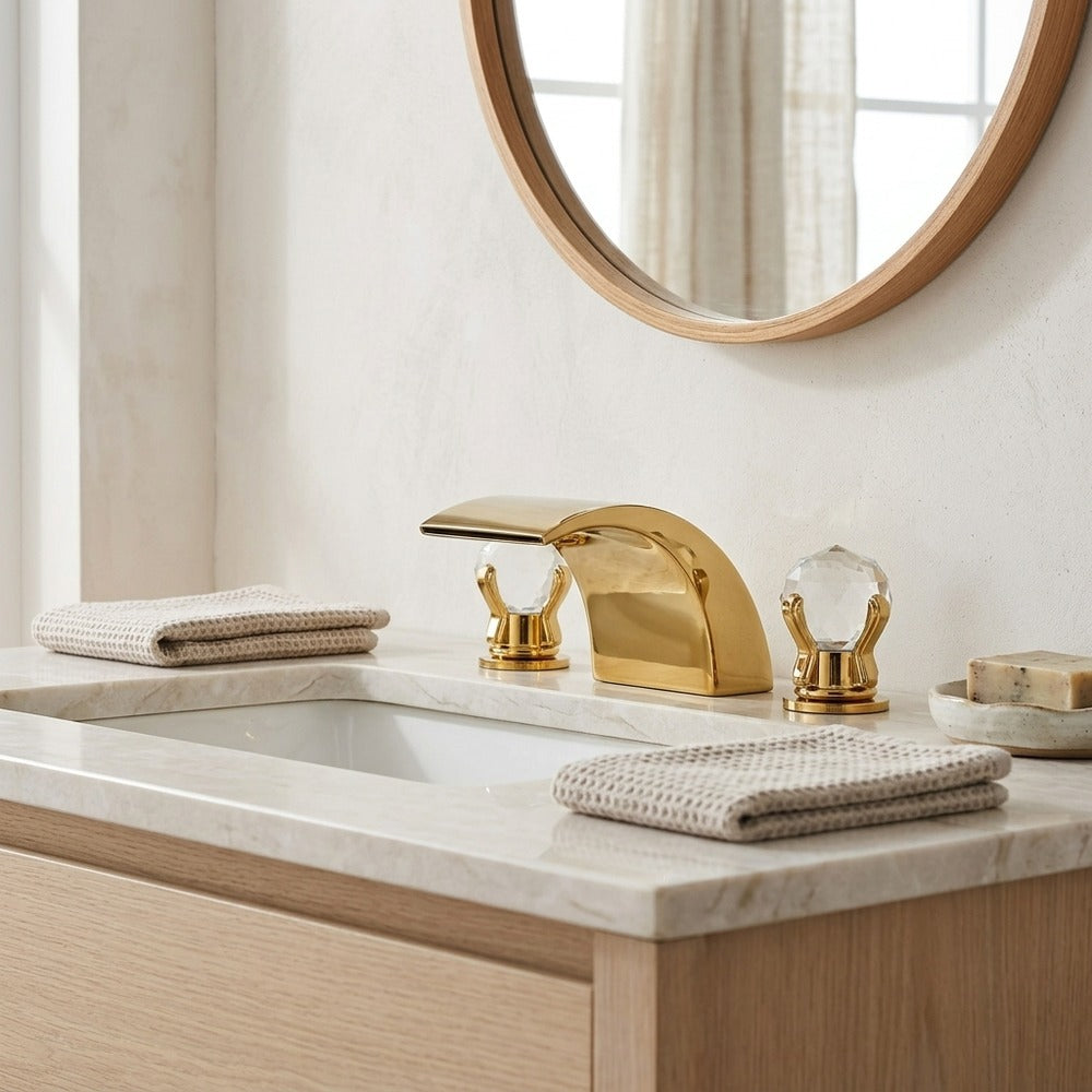 Lagomel waterfall widespread bathroom faucet, set in a Modern/Contemporary bathroom