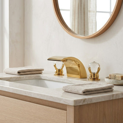 Lagomel waterfall widespread bathroom faucet, set in a Modern/Contemporary bathroom