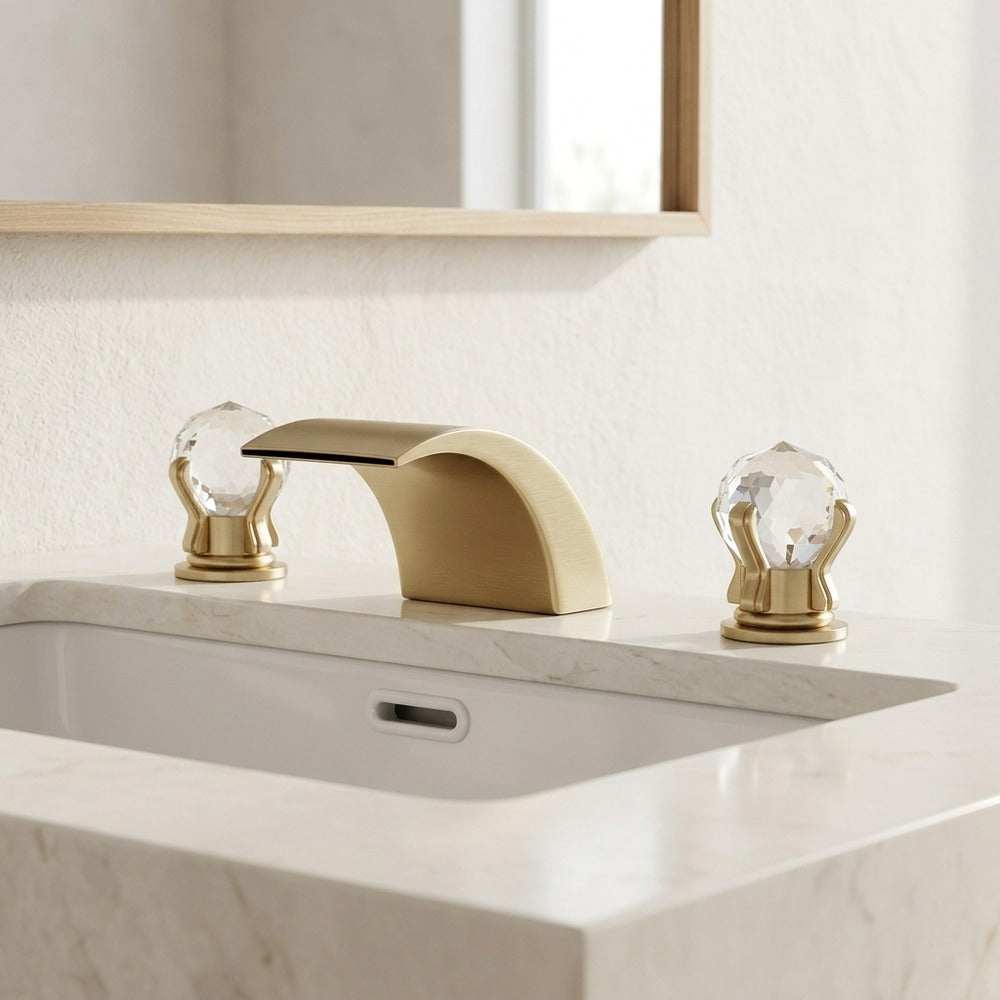 Lagomel waterfall widespread bathroom faucet, set in a Modern/Contemporary bathroom