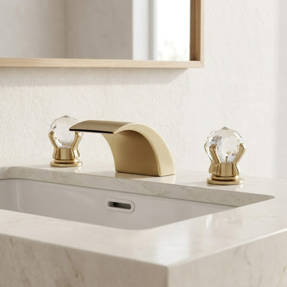 Lagomel waterfall widespread bathroom faucet, set in a Modern/Contemporary bathroom