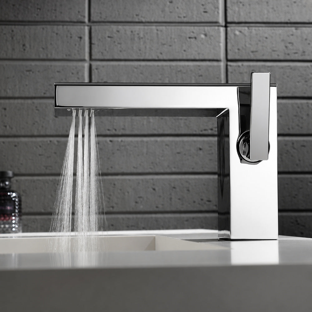 Waterfall Single-Hole Bathroom Faucet, Modern Single-Handle Stainless Steel Faucet, Matte White / Brushed Gold / Chrome / Brushed Chrome