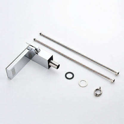Waterfall Single-Hole Bathroom Faucet, Modern Single-Handle Stainless Steel Faucet, Matte White / Brushed Gold / Chrome / Brushed Chrome