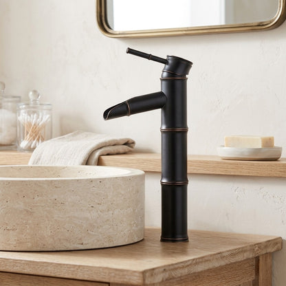 Lagomel vessel sink waterfall single-hole bathroom faucet, set in a Contemporary bathroom
