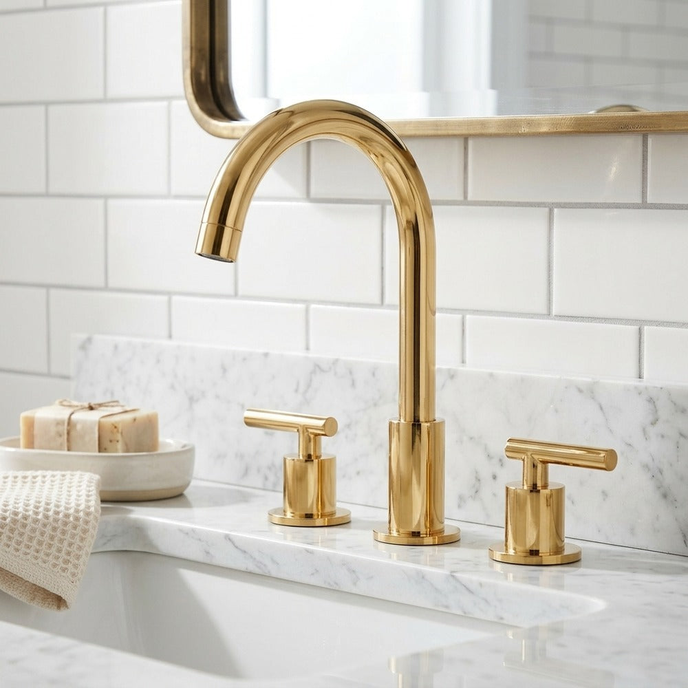 Lagomel widespread bathroom faucet, set in a Modern/Contemporary bathroom