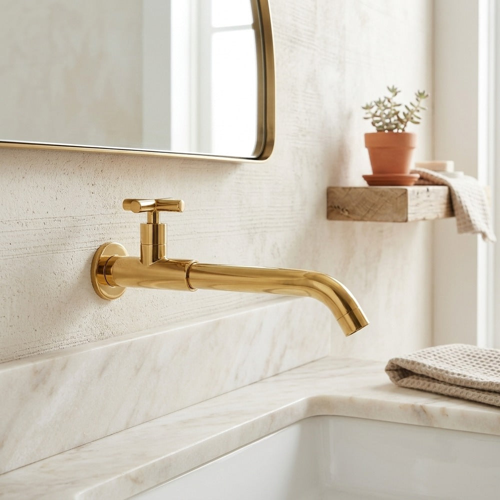 Lagomel single-hole wall-mount bathroom faucet, set in a Traditional/Classic bathroom