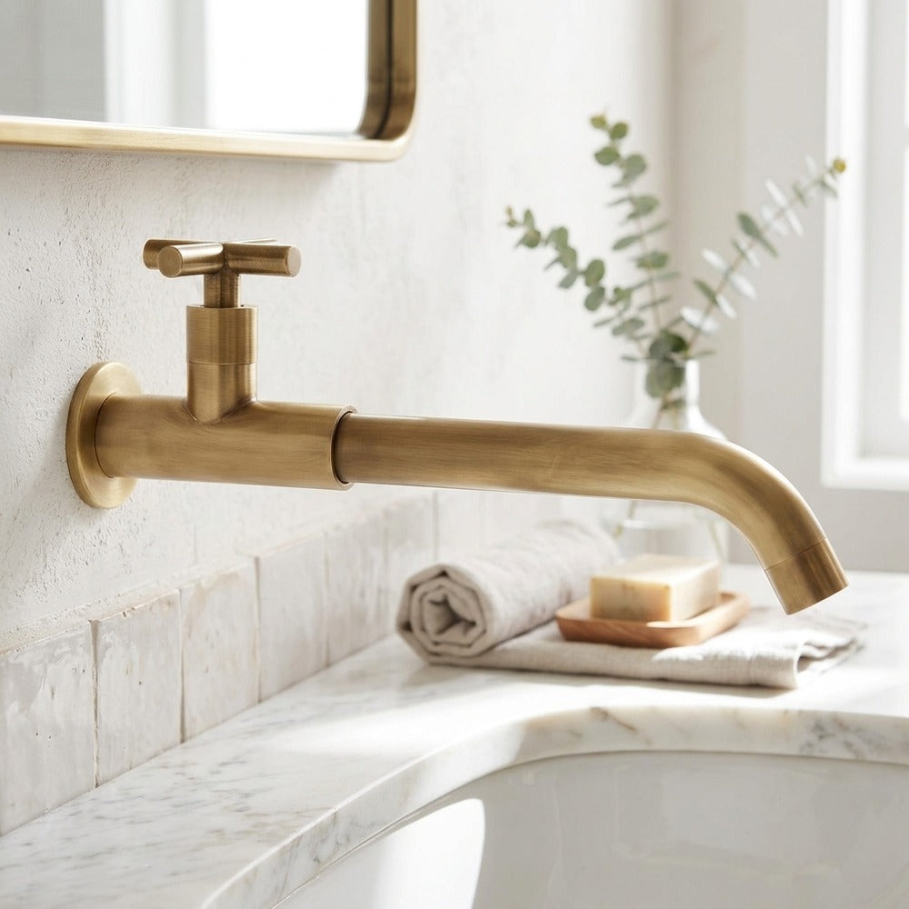 Lagomel single-hole wall-mount bathroom faucet, set in a Traditional/Classic bathroom