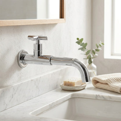 Lagomel single-handle wall-mount bathroom faucet, set in a Modern/Contemporary bathroom