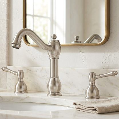 Lagomel double-handle widespread bathroom faucet, set in a Vintage/Retro/Traditional/Classic bathroom