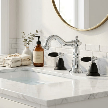 Lagomel widespread bathroom faucet, set in a Modern/Contemporary bathroom