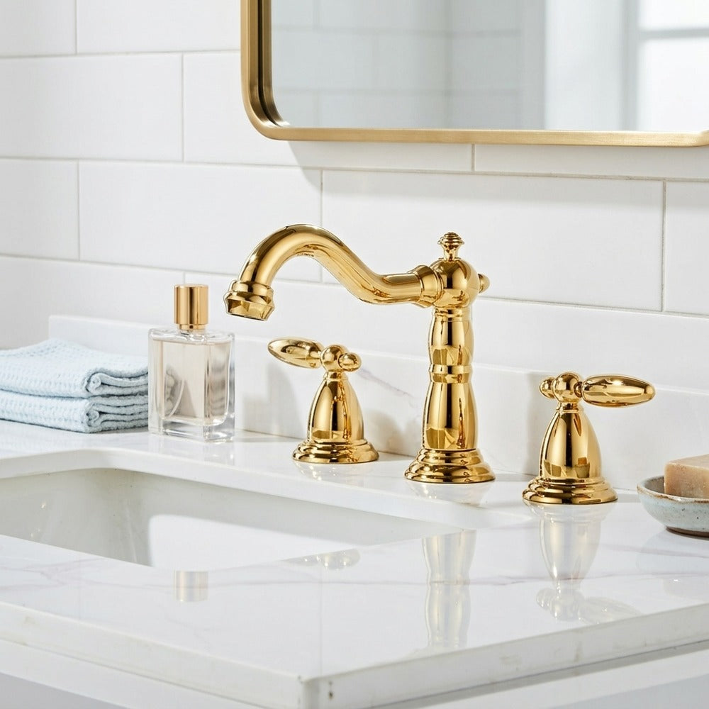 Lagomel widespread bathroom faucet, set in a Modern/Contemporary bathroom