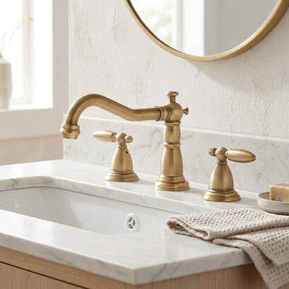 Lagomel widespread bathroom faucet, set in a Modern/Contemporary bathroom