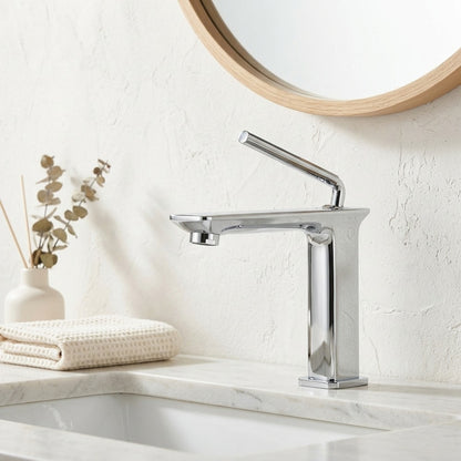 Lagomel vessel sink single-hole bathroom faucet, set in a Modern/Contemporary bathroom