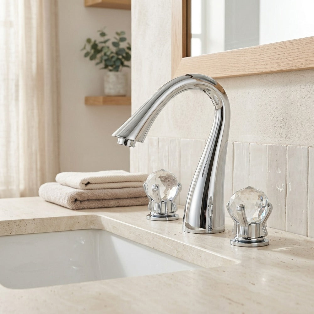 Lagomel widespread bathroom faucet, set in a Modern/Contemporary bathroom